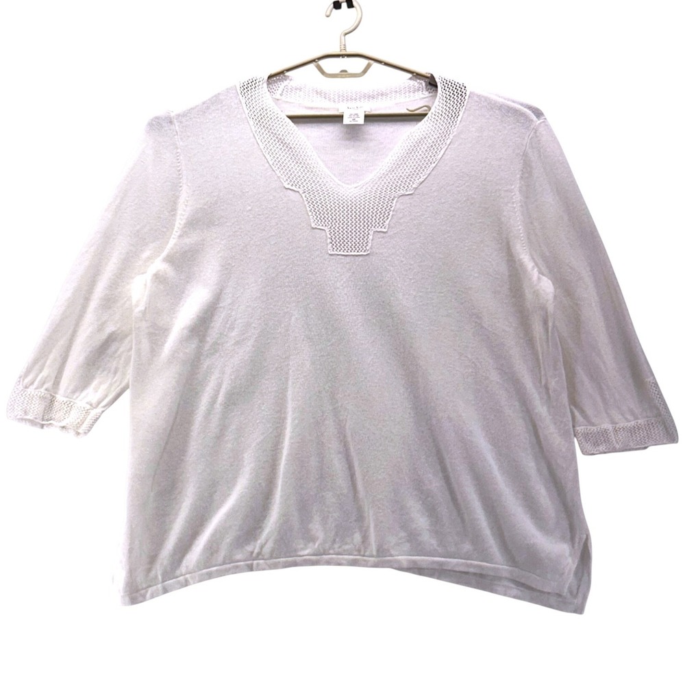 Kate Hill Linen Sweater‎ White 3x